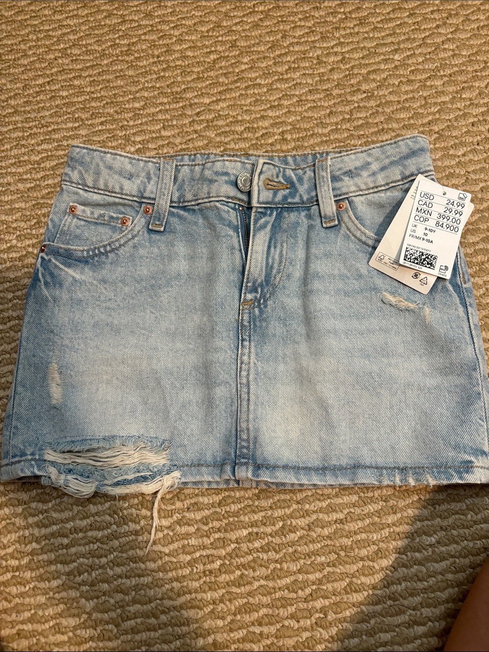 Zara Kids Light Blue Distressed Denim Mini Skirt